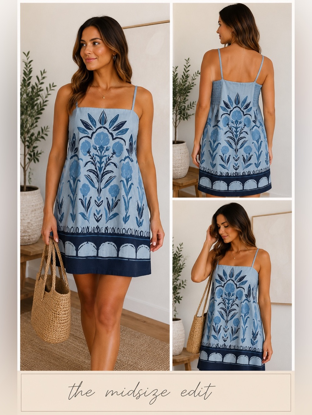 Abercrombie & Fitch Blue Floral Linen Blend Romper Dress | Size Large